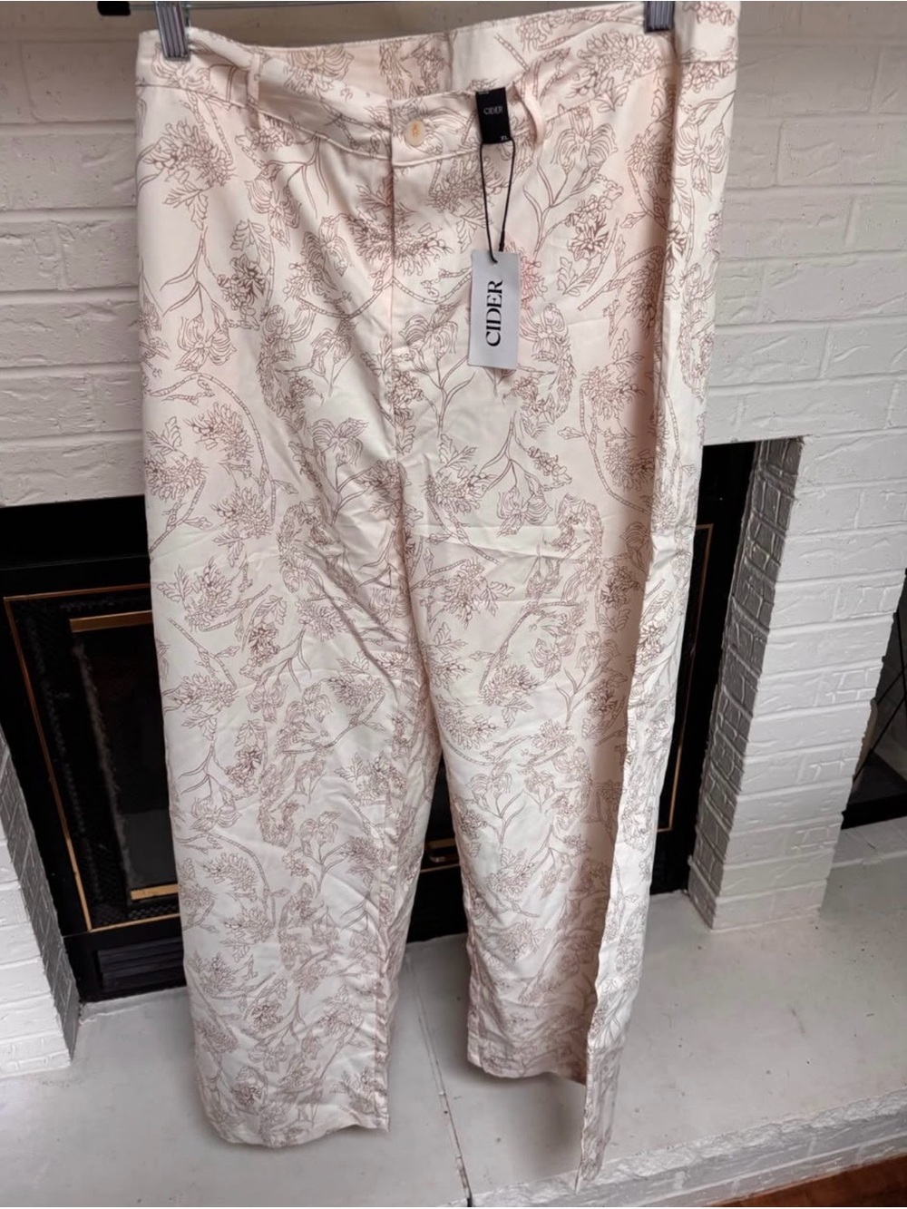 Cider Cream Pants with Brown Floral Print